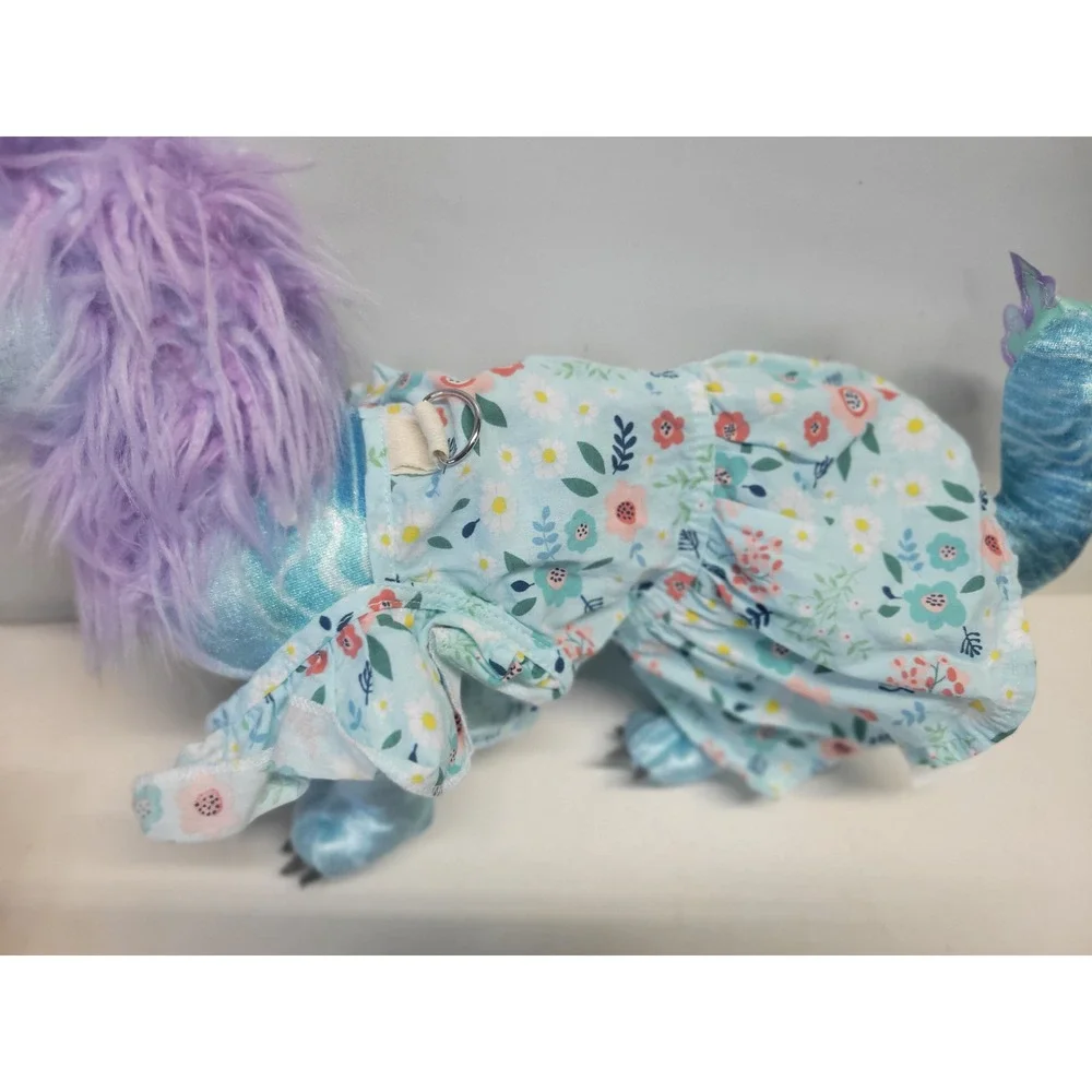 Dog or cat Blue Floral Dress Ruffle Sleeves‎ Skirt Pet apparel Small